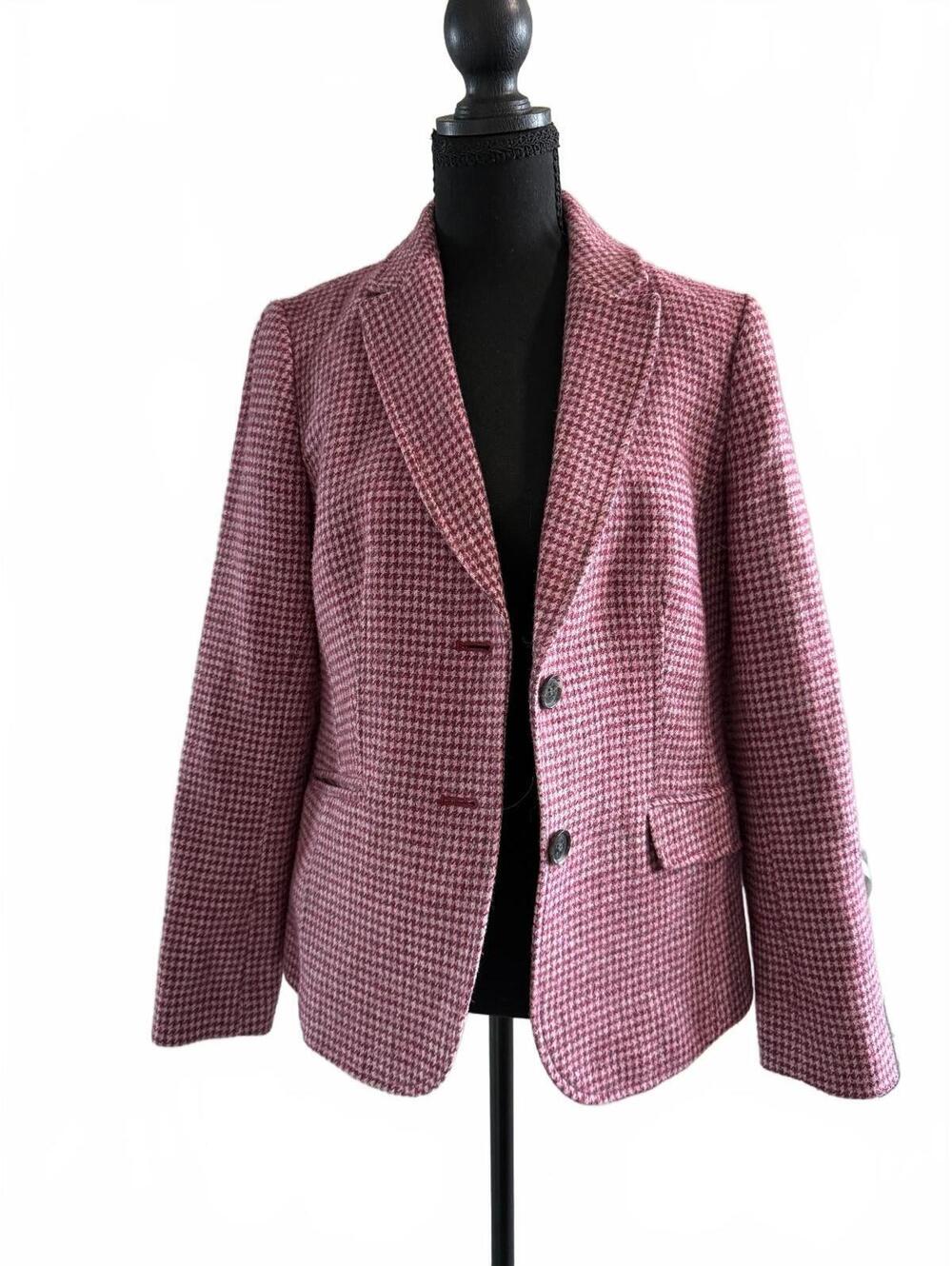 Talbots Pink Houndstooth Wool Blend Blazer Women’s Size 6 Equestrian Lining